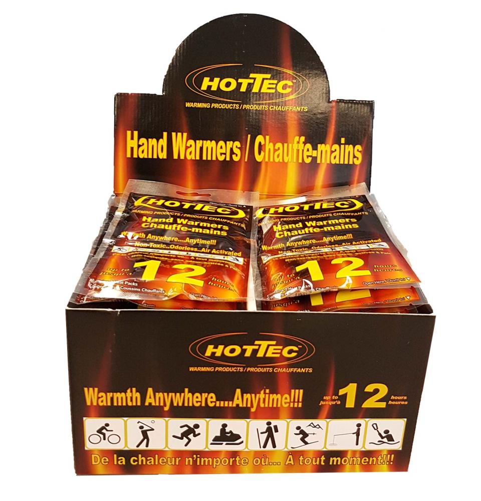 HOTTEC 12 hour Warmers. Display Box. - 1 pair per pack. Fits into winter liners, gloves, Pockets