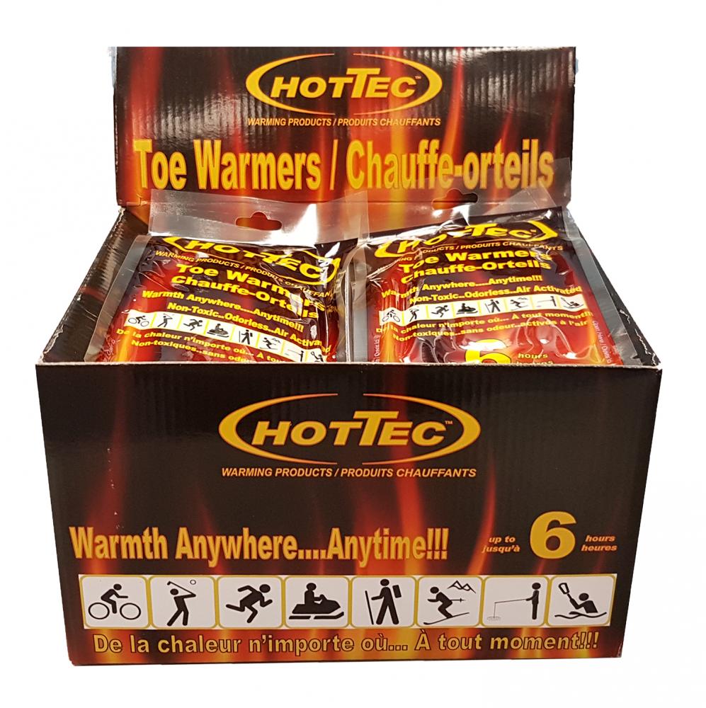 HOTTEC Toe Warmers 6 Hour Warmers - Display Box - 1 pair per pack. Fits inside shoe or boot.