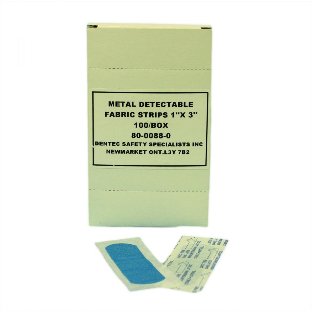 METAL DETECTABLE FABRIC STRIPS - BLUE - 1&#34; X 3&#34; (2.5cm x 7.5cm)(100/BOX)