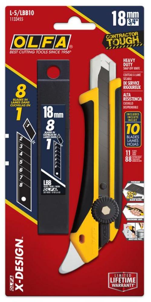 L-5 18mm X-Design Fiberglass Ratchet-Lock Heavy-Duty Utility Knife with Multi-Pick