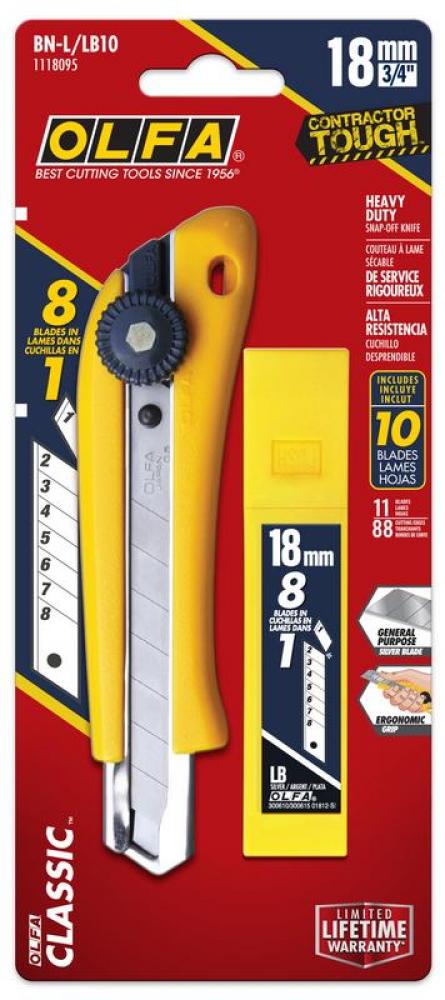 BN-L/LB10B 18mm Basic HD Utility Knife w/10 LB Blades