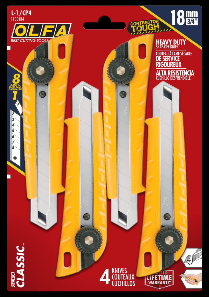 L-1/CP4 18mm HD ratchet-lock knife -4pk