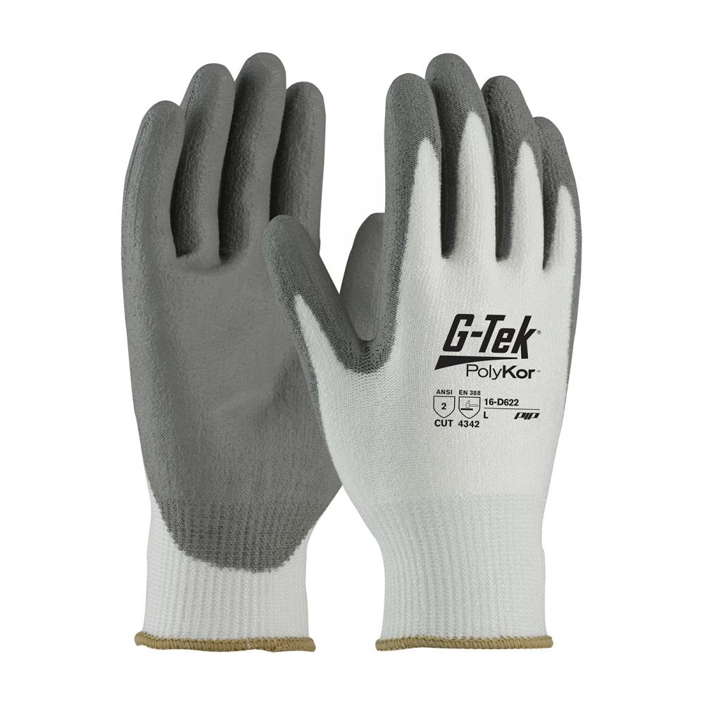 G-TEK POLYKOR, ECONOMY, WHITE 13G SEAMLESS KNIT, GRAY PU SMOOTH, A2