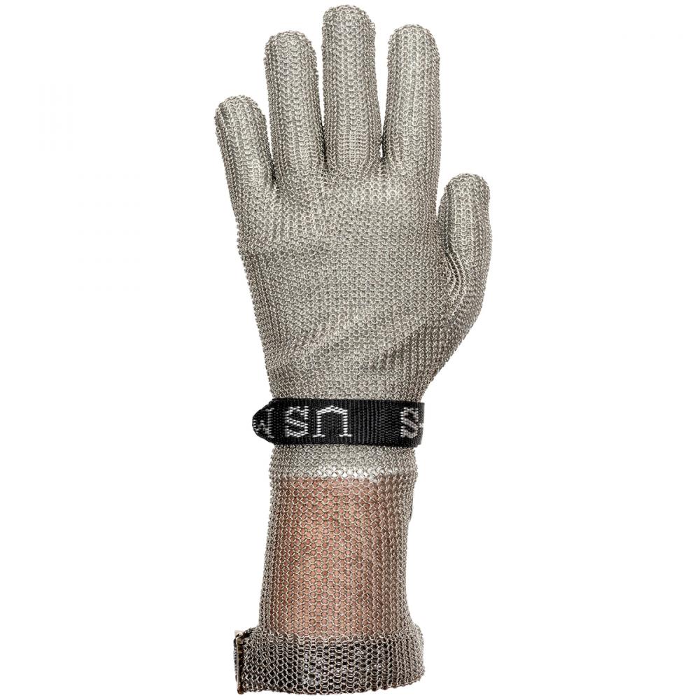 US MESH  STAINLESS STEEL MESH GLOVE WITH ADJUSTABLE SNAP-BACK STRAP CLOSURE - FOREARM LENGTH