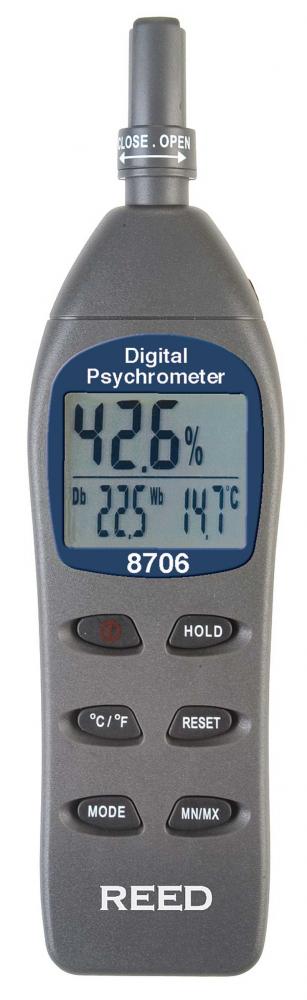 REED 8706 Digital Psychrometer / Thermo-Hygrometer, Wet Bulb, Dew Point, Temperature, Humidity