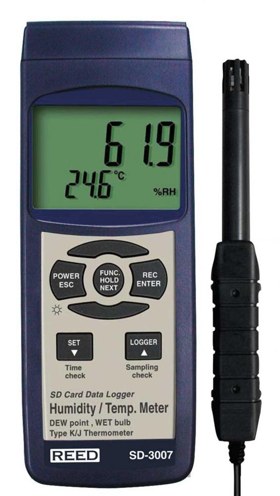 REED SD-3007 SD Series Thermo-Hygrometer Datalogger, 32-112F (0-50C), 5-95%RH, Wetbulb/Dewpoint