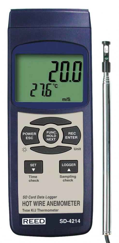 REED SD-4214 SD Series Hot Wire Thermo-Anemometer, Datalogger, with Temperature