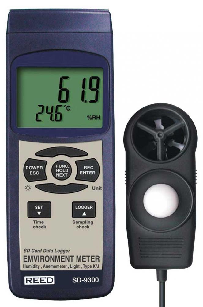 REED SD-9300 SD Series Environmental Meter, Datalogger (Air Vel./Temp, Light, Ambient Temp., Hu