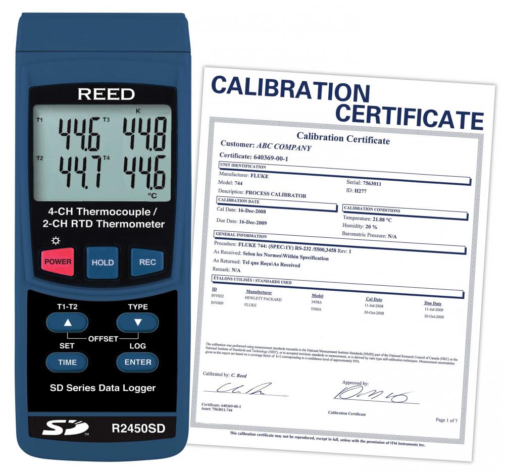 REED R2450SD-NIST  Data Logging Thermometer