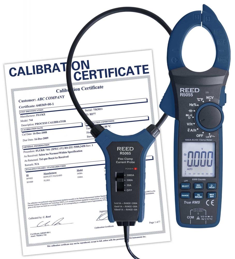 REED R5055-KIT-NIST True RMS AC/DC Clamp Meter with Flexible Current Probe