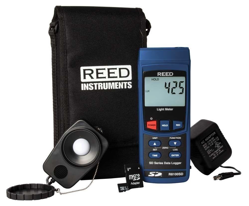 REED R8100SD-KIT Data Logging Light Meter with Power Adapter and SD Card