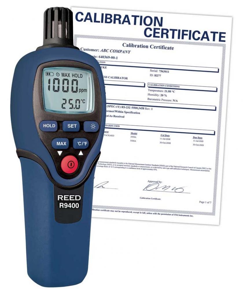 REED R9400-NIST Carbon Monoxide Meter with Temperature, 1000ppm, -4 to 158F (-20 to 70C), inclu