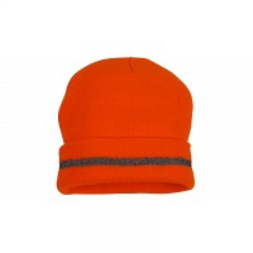 Knit Cap - Knit Cap with Reflective Strip-Orange