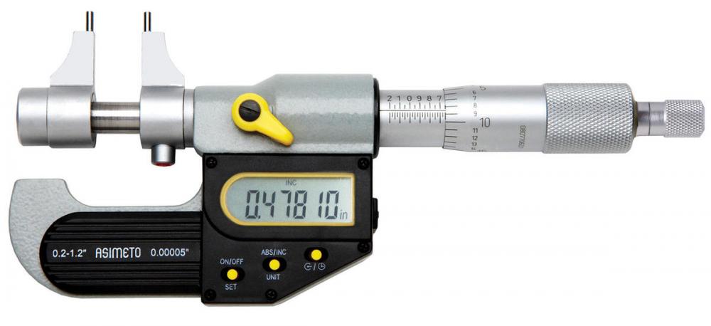 Asimeto 7207021 1-2&#34; IP65 Digital Inside Micrometer With Caliper Style Jaws