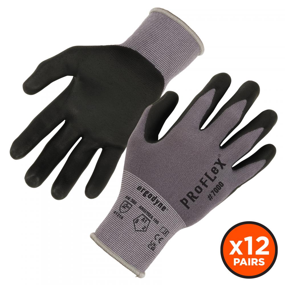 7000 12-pair M Gray Nitrile-Coated Gloves Microfoam Palm