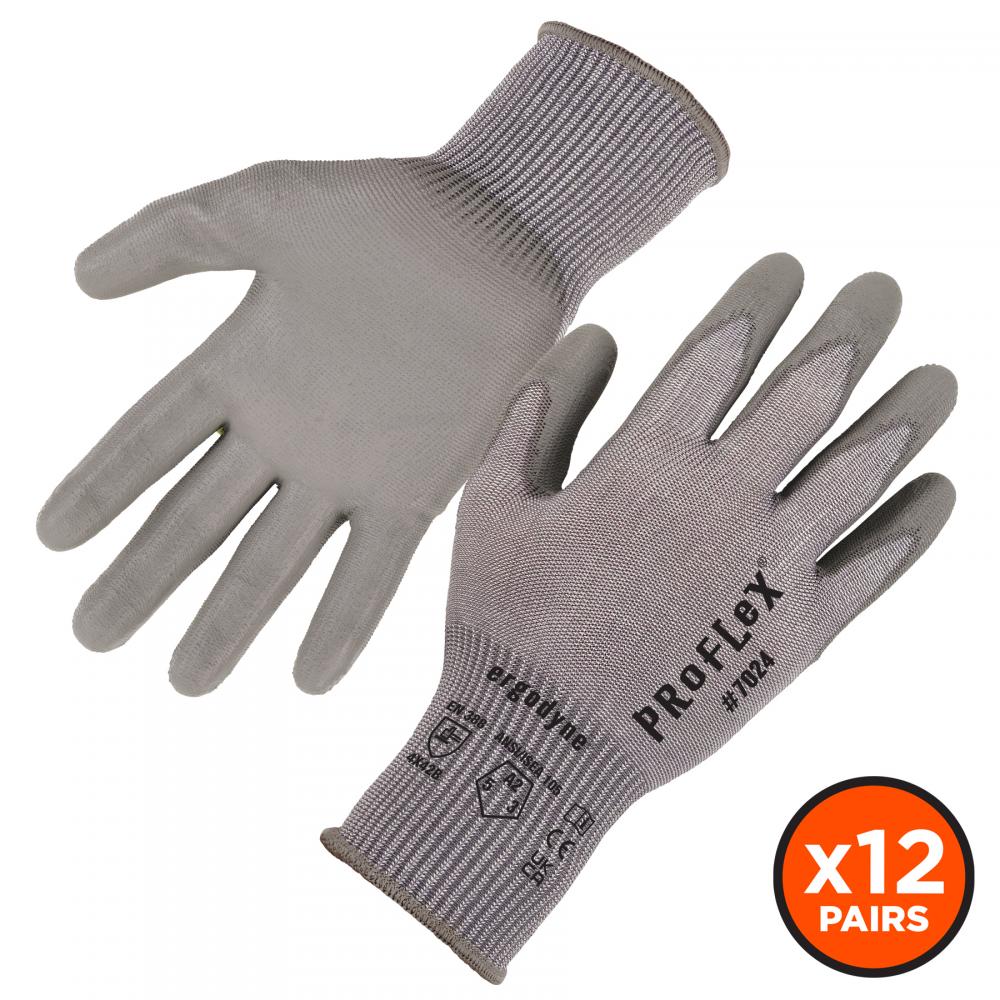 7024 12-pair M Gray ANSI A2 PU Coated CR Gloves