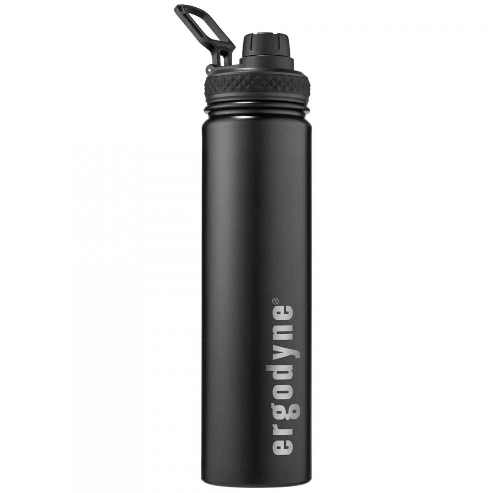 5152 750 ml Black Insulated Stainless Steel Water Bottle - 25oz