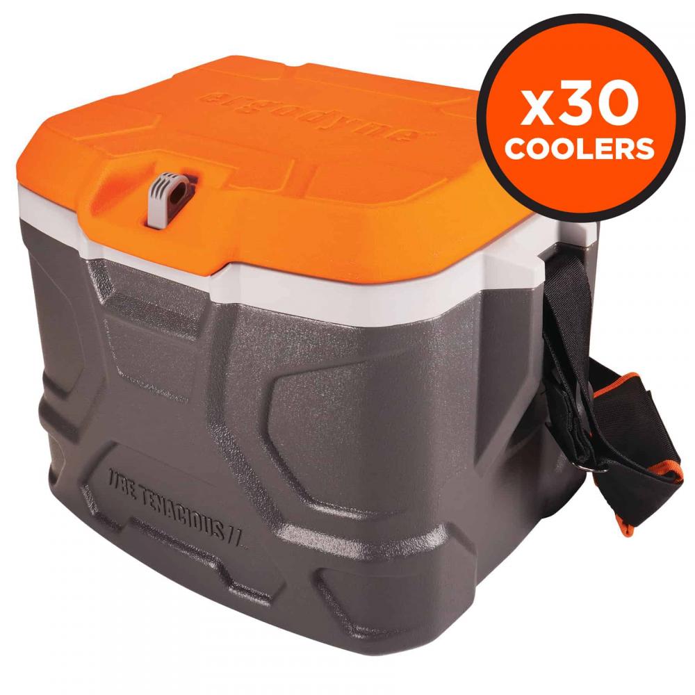 5170 Pallet of 30 Orange and Gray Industrial Hard Sided Cooler - 17 qt