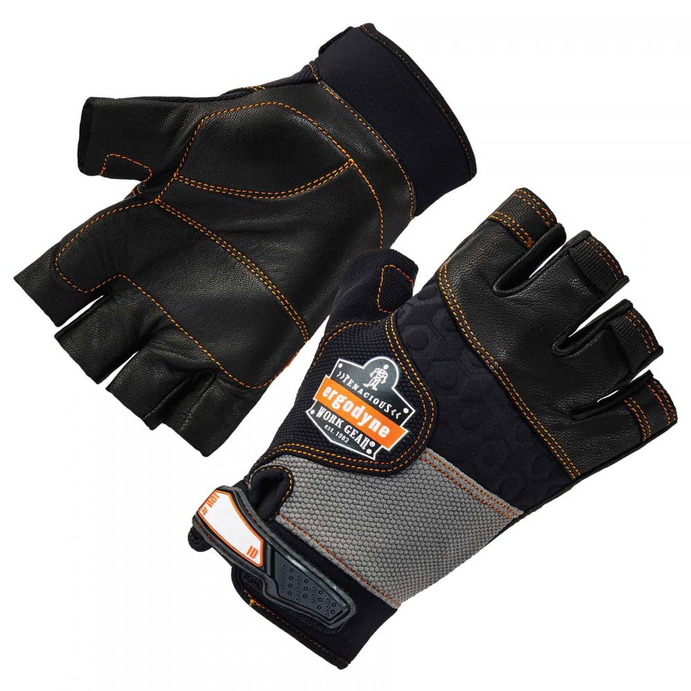901 L Black Half-Finger Leather Impact Gloves