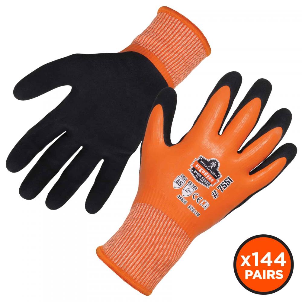 7551 144-pair M Orange ANS A5 Coated Waterproof CR Gloves