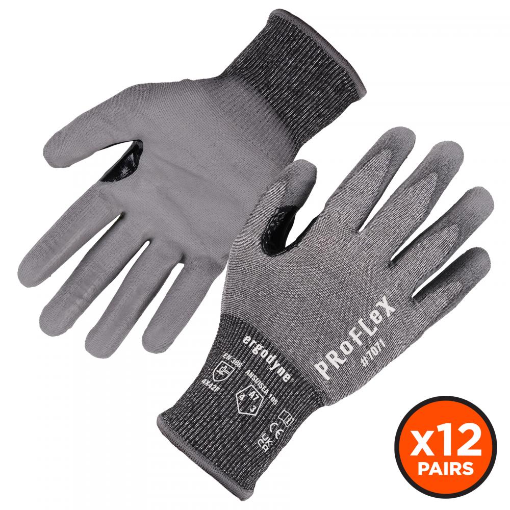 7071 12-pair S Gray ANSI/ISEA 105-2016 A7 PU Coated CR Gloves