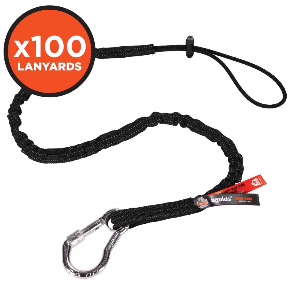3100 100-pack Standard Black Lanyard - Carabiner Loop - 10lbs