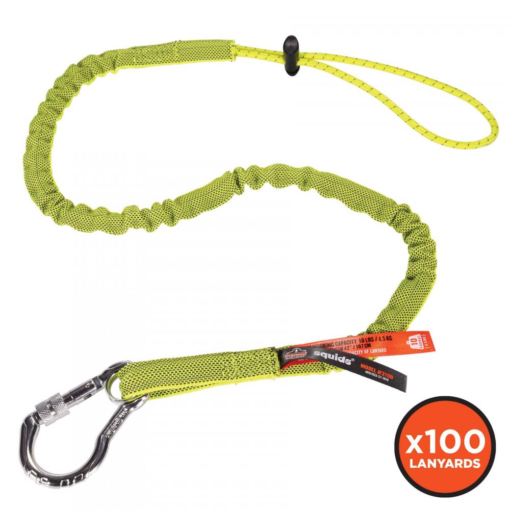 3100 100-pack Standard Lime Lanyard - Carabiner Loop - 10lbs