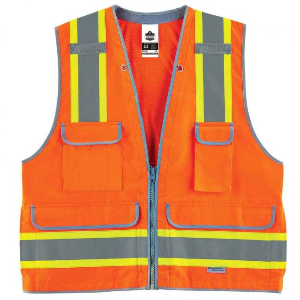 8254HDZ L/XL Orange Two-Tone Zipper Heavy-Duty Surveyors Vest