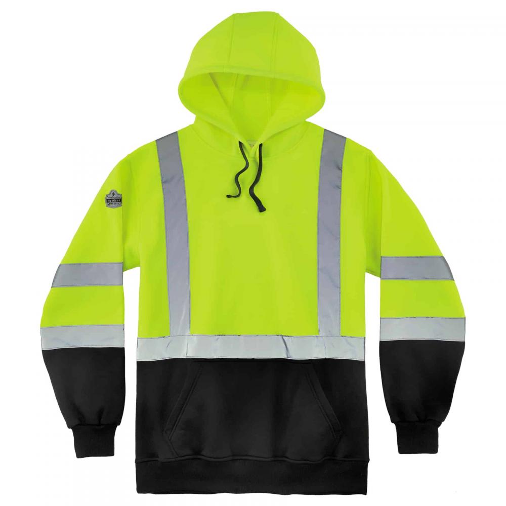 8373 2XL Lime Class 3 Hooded Sweatshirt Black Bottom