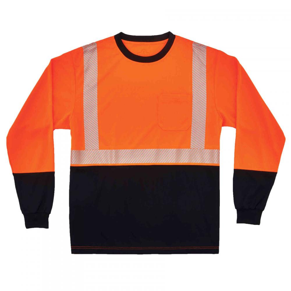 8281BK 9XL-LONG Orange Class 2 Long Sleeve Shirt Black Bottom