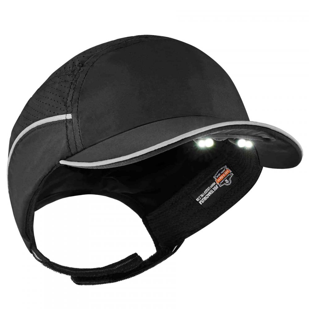8965 Short Brim Black Lightweight Bump Cap Hat + LED Lighting