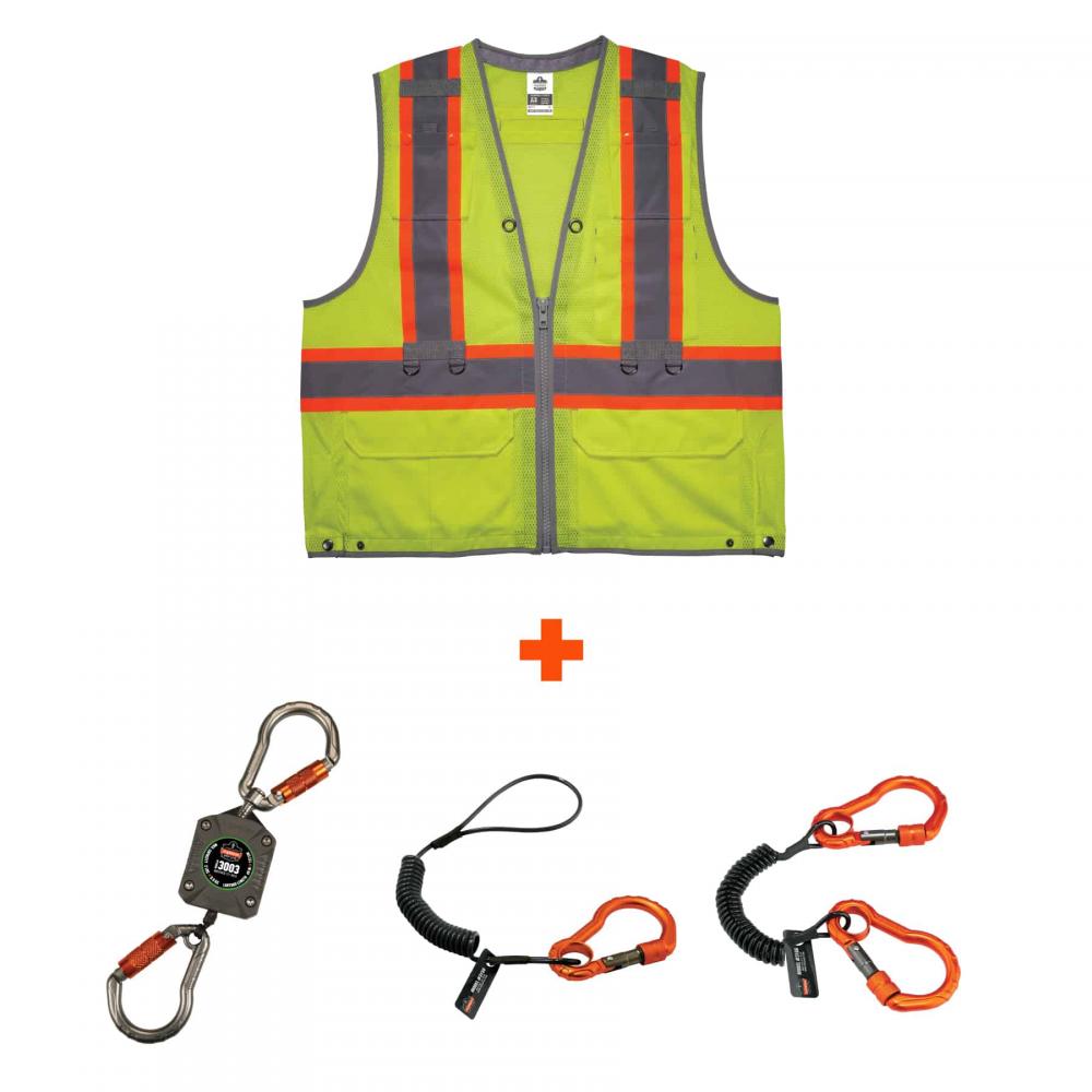 8231TVK S/M Lime Class 2 Hi-Vis Tool Tethering Safety Vest Kit