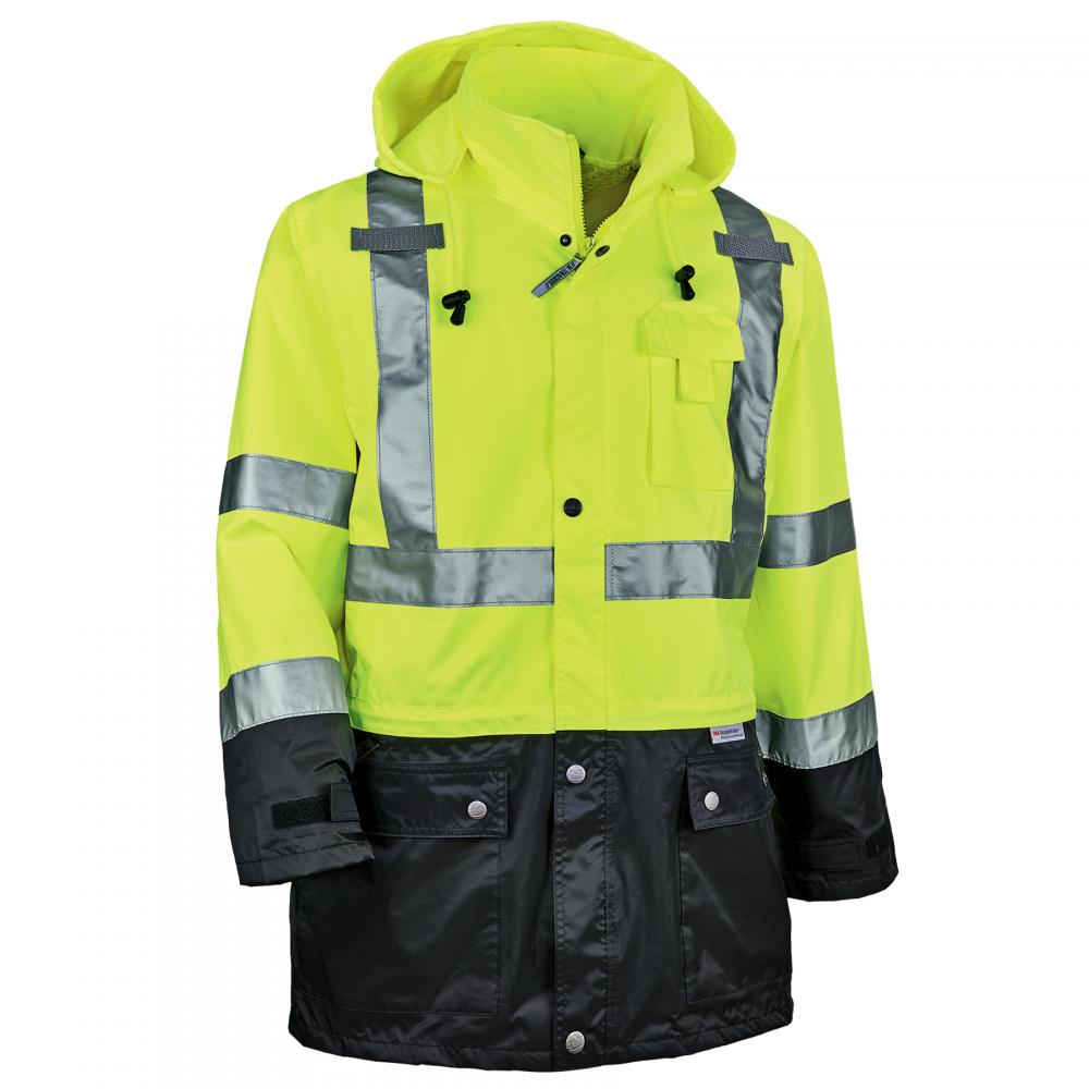 8365BK S Lime Class 3 Hi-Vis Rain Jacket Black Bottom