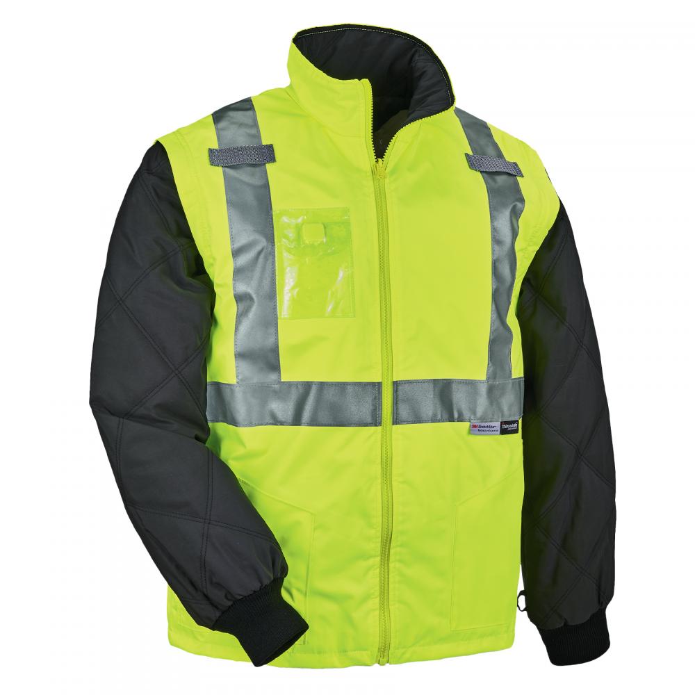 8287 2XL Lime Hi-Vis Winter Jacket and Vest Detachable Sleeves