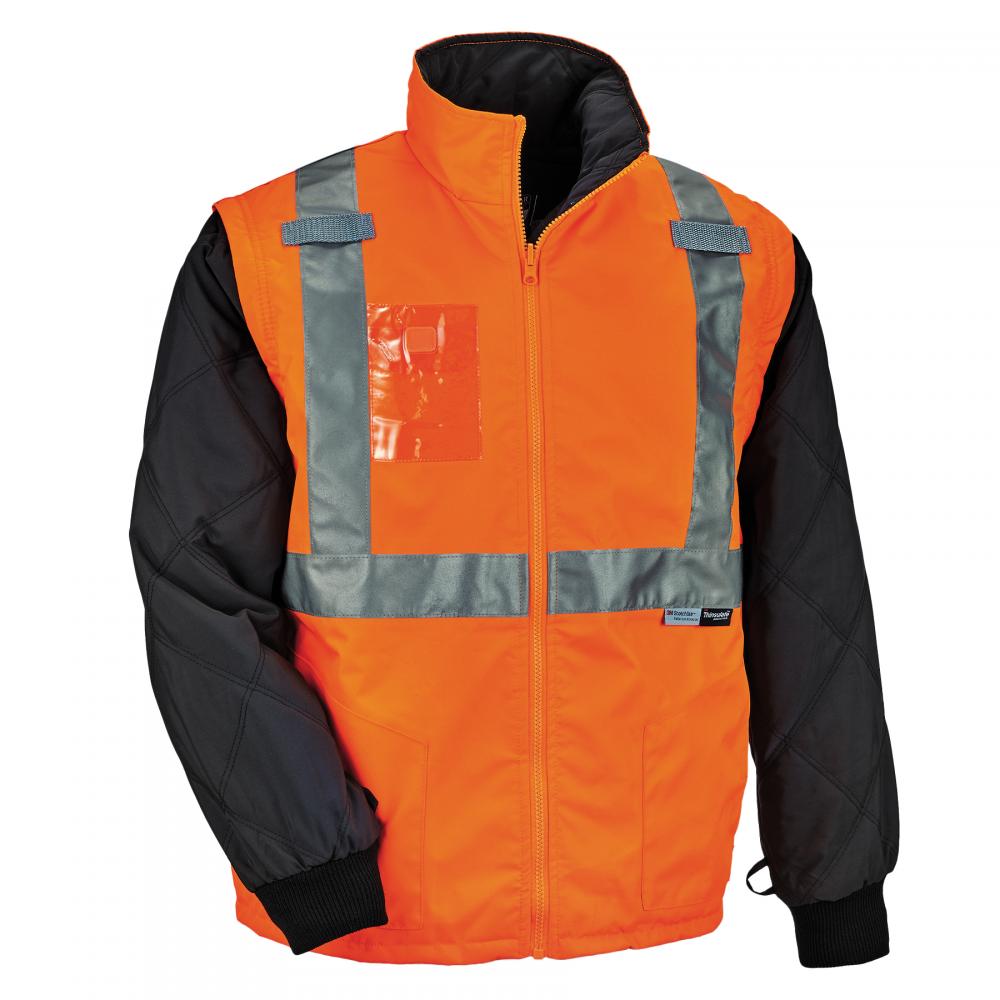 8287 3XL Orange Hi-Vis Winter Jacket and Vest Detachable Sleeves