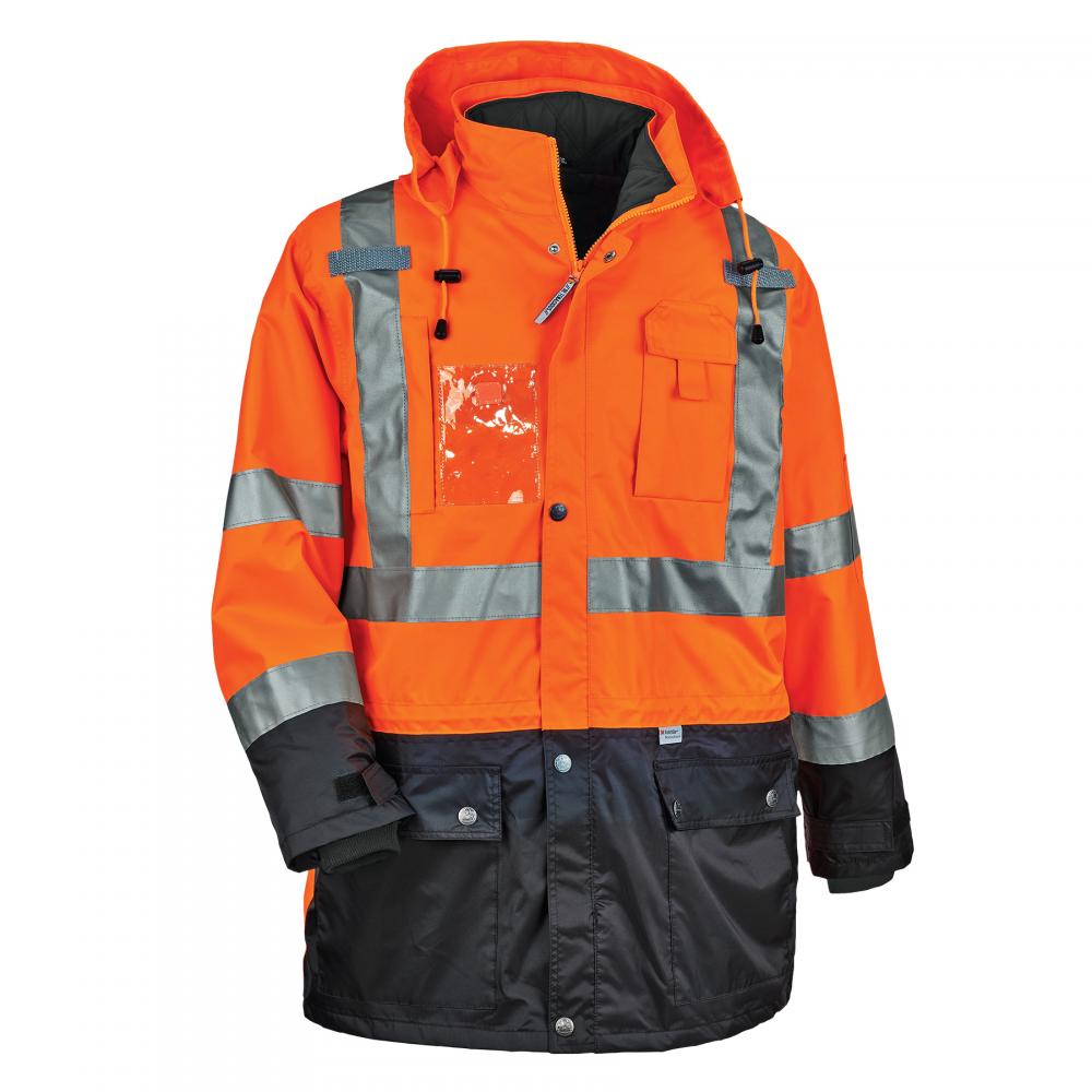 8388 S Orange 4-in-1 Hi-Vis Winter Jacket Parka Black Bottom