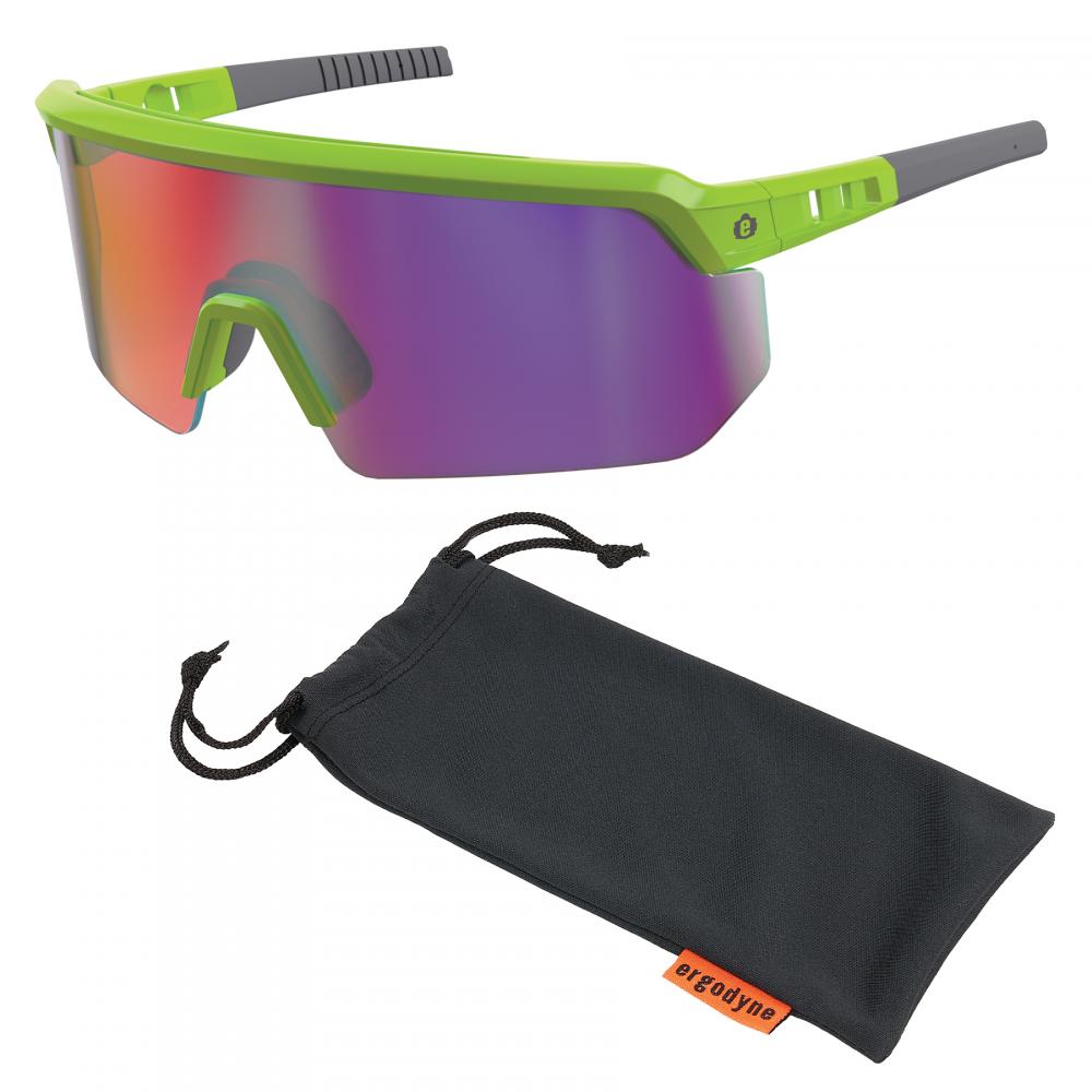 AEGIR-AFASM Lime Frame Purple Mirror Lens Safety Glasses - AFAS Mirrored