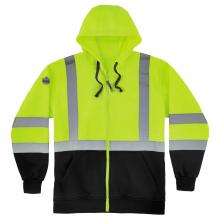 Ergodyne 21845 - 8372 XL Lime Class 3 Hooded Sweatshirt Black Bottom - Zipper