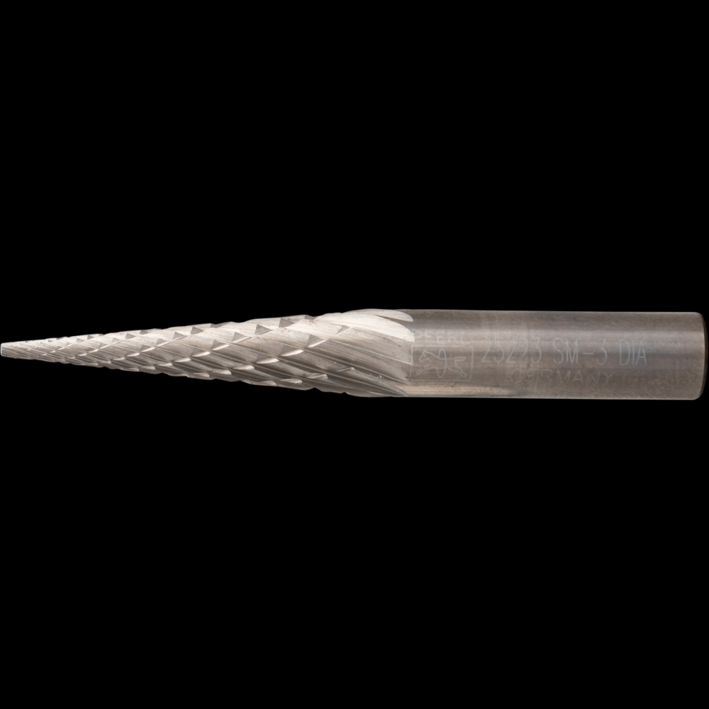 PFERD Carbide Bur SM-3 Pointed Cone Shape Diamond Cut 1/4&#34; x 1&#34; x 1/4&#34; Shank