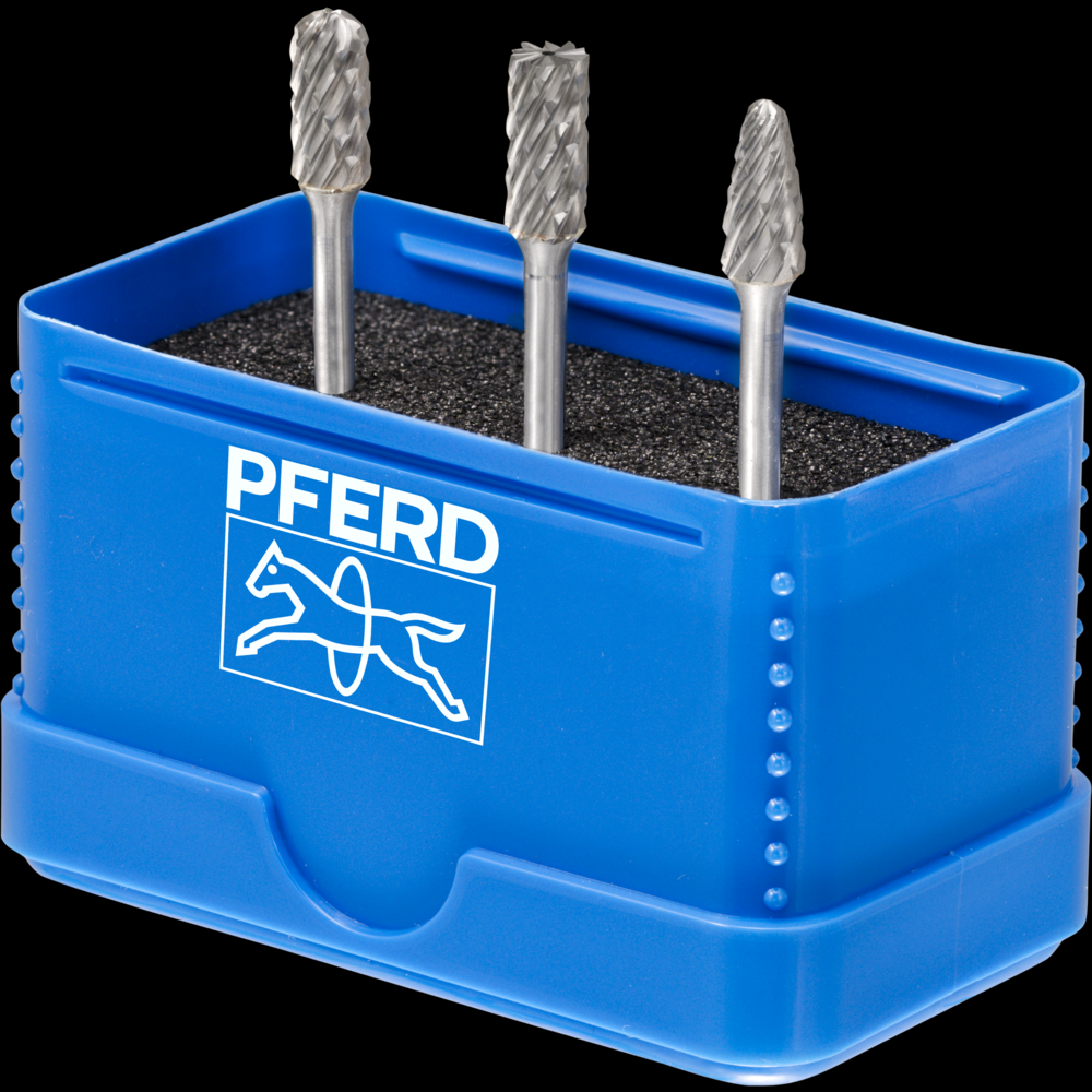PFERD Carbide Bur Set 3 Piece MICRO Cut 1/8&#34; Shank Plastic Case