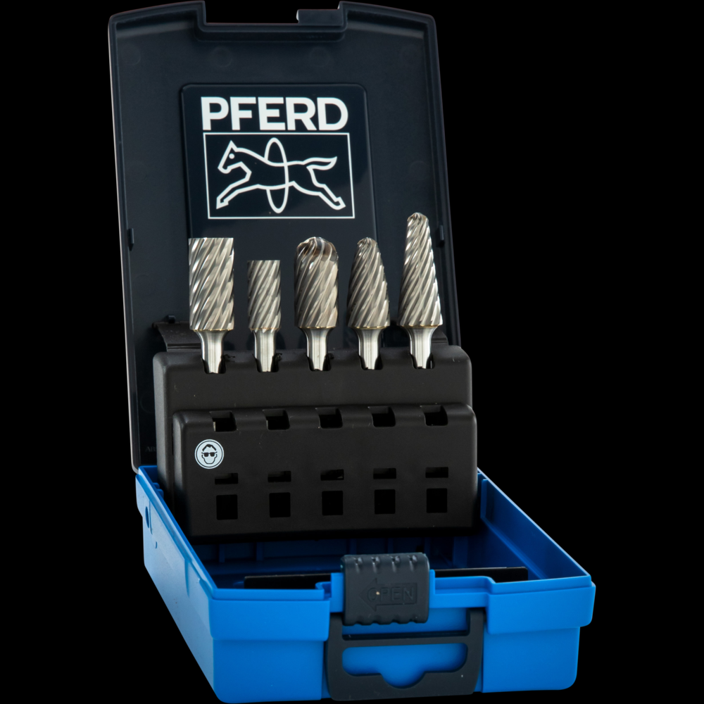 PFERD Carbide Bur Set 5 Piece INOX Cut 1/4&#34; Shank Plastic Case