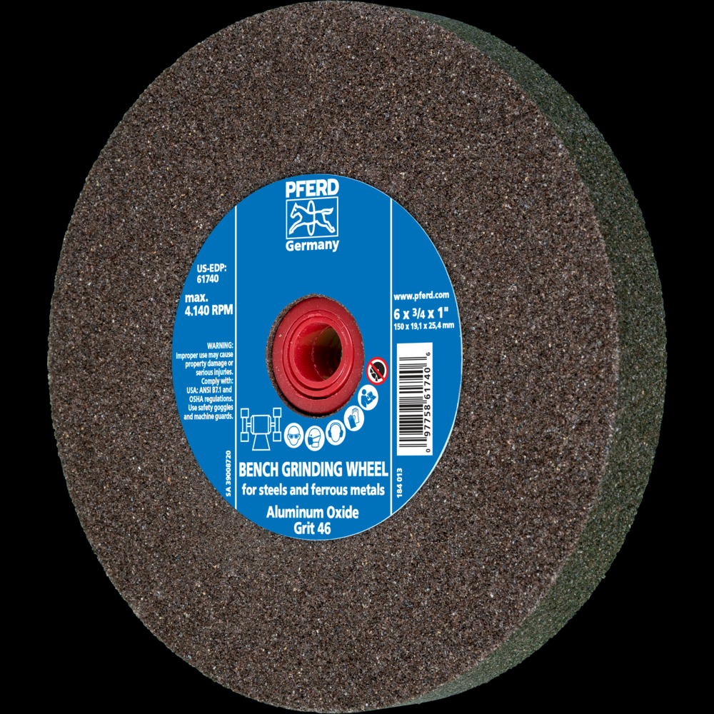 PFERD Vitrified Bench Wheel, UNIVERSAL, 6&#34; x 3/4 x 1, 46 Grit, Aluminum Oxide