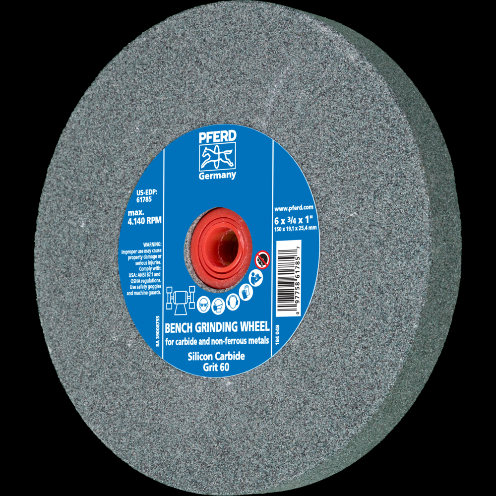 PFERD Vitrified Bench Wheel, CARBIDE, 6&#34; x 3/4 x 1, 60 Grit, Silicon Carbide