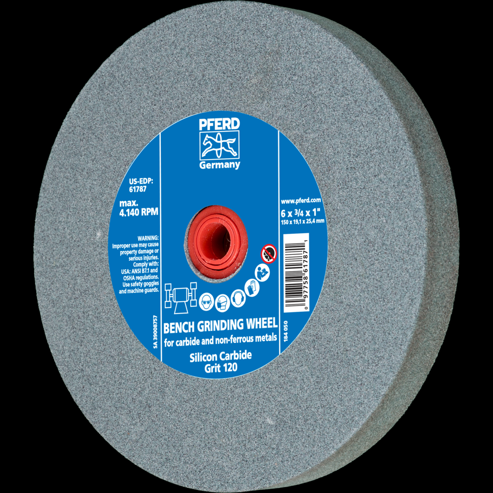 PFERD Vitrified Bench Wheel, CARBIDE, 6&#34; x 3/4 x 1, 120 Grit, Silicon Carbide