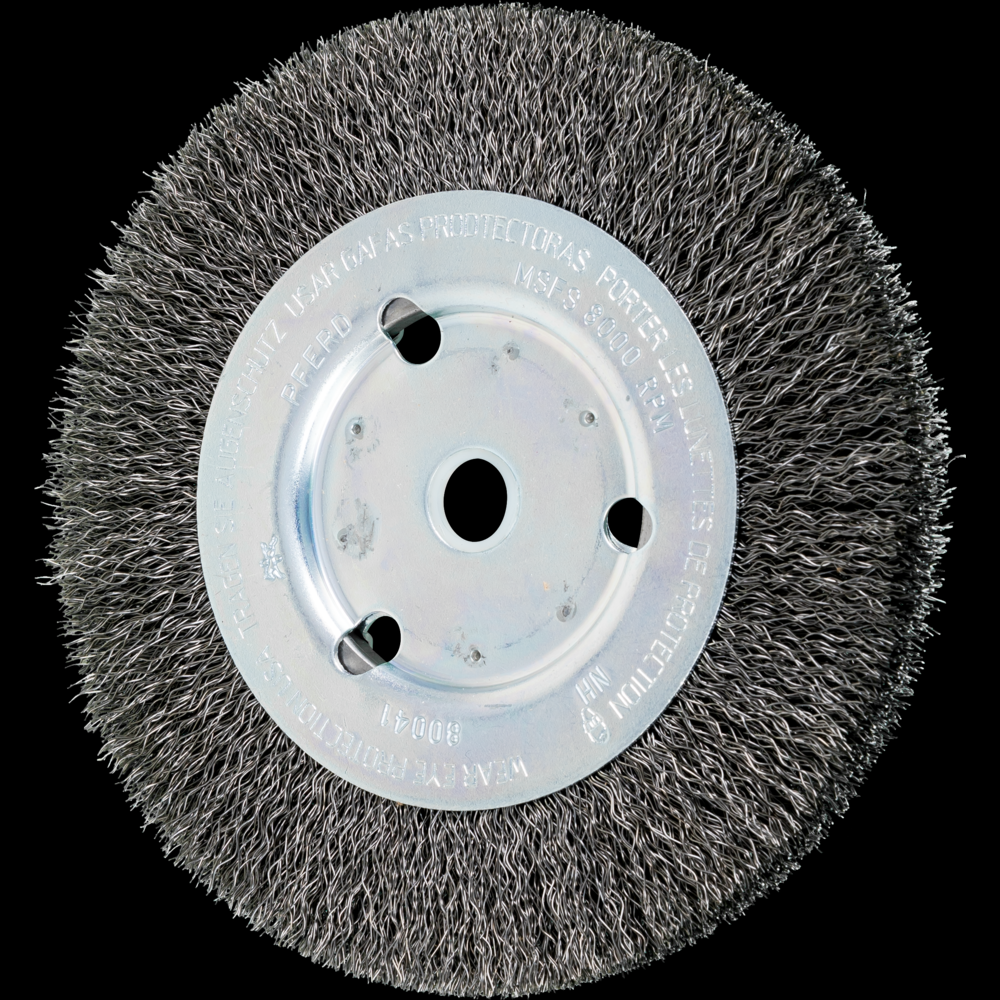 PFERD Crimped Wire Wheel Brush 6&#34; Dia Narrow Face .012 Carbon Steel 5/8-1/2&#34; Arbor