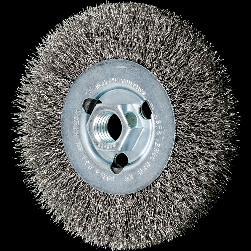 PFERD Crimped Wire Wheel Brush 4&#34; Dia Narrow Face .014 Stainless Steel 5/8-11&#34; Arbor