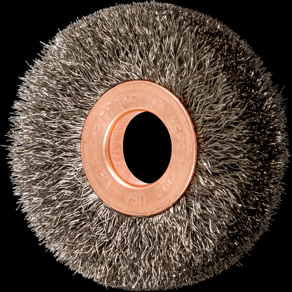 PFERD Tube Center Wire Wheel Brush 2&#34; Dia. .006 Stainless Steel 1/2-3/8&#34; Arbor