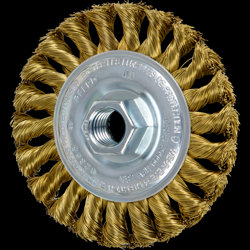 PFERD Standard Twist Knot Wire Wheel Brush 4&#34; Dia. .014 Stainless Steel 5/8-11&#34; Thread