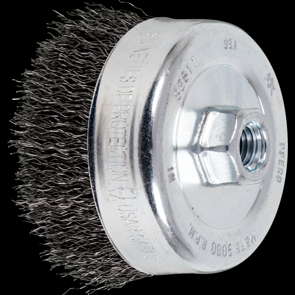 PFERD Crimped Wire Cup Brush 4&#34; Dia. .020 Carbon Steel 5/8-11&#34; Thread