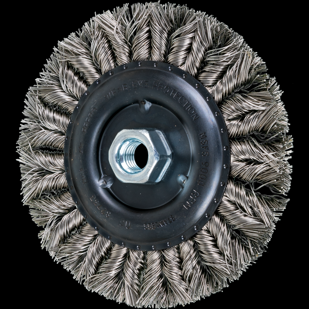 PFERD COMBITWIST® Knot Wheel Brush 6&#34; Dia. .023 Stainless Steel 5/8-11&#34; Thread